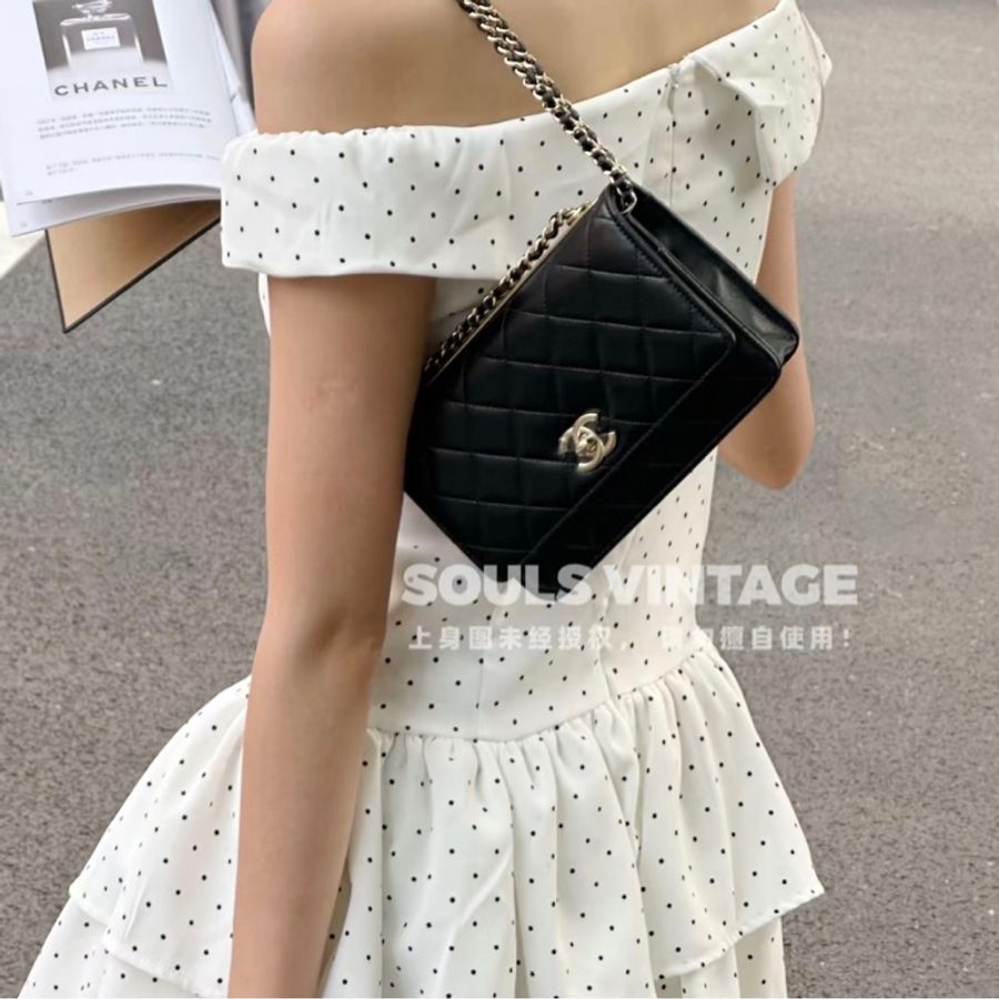 💎Chanel香奈兒|水泥灰色羊皮金扣 trendy cc woc鏈條包|99新 2026芯片款-1