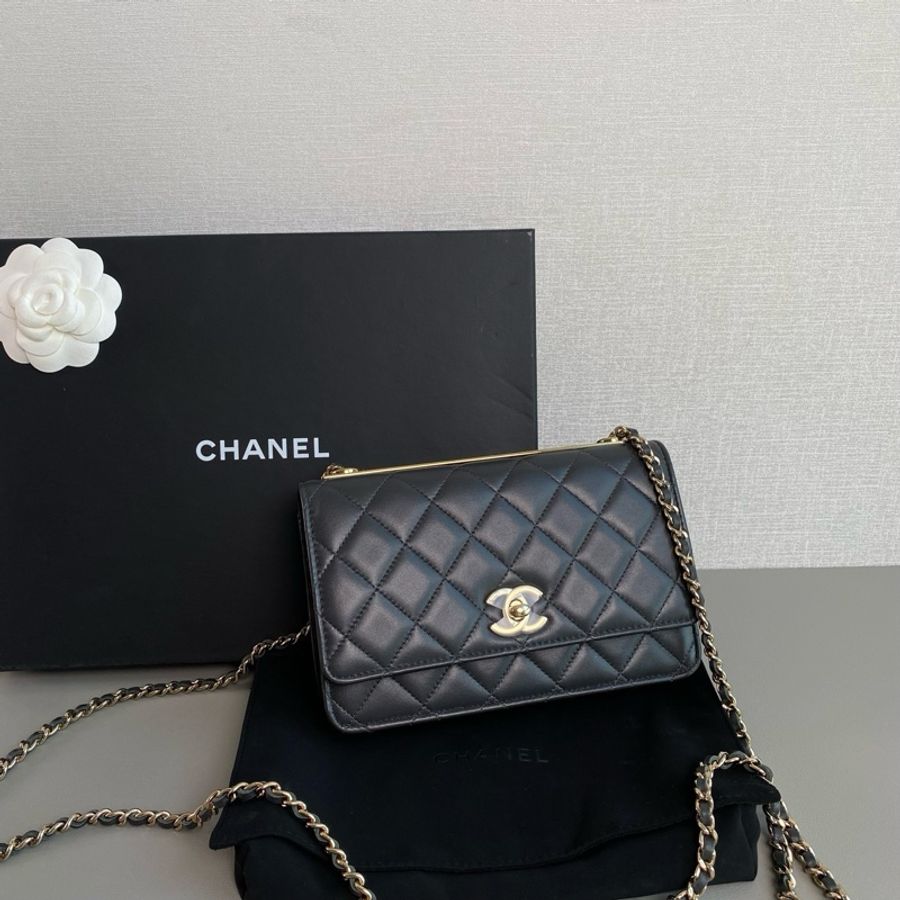 💎Chanel香奈兒|水泥灰色羊皮金扣 trendy cc woc鏈條包|99新 2026芯片款-2