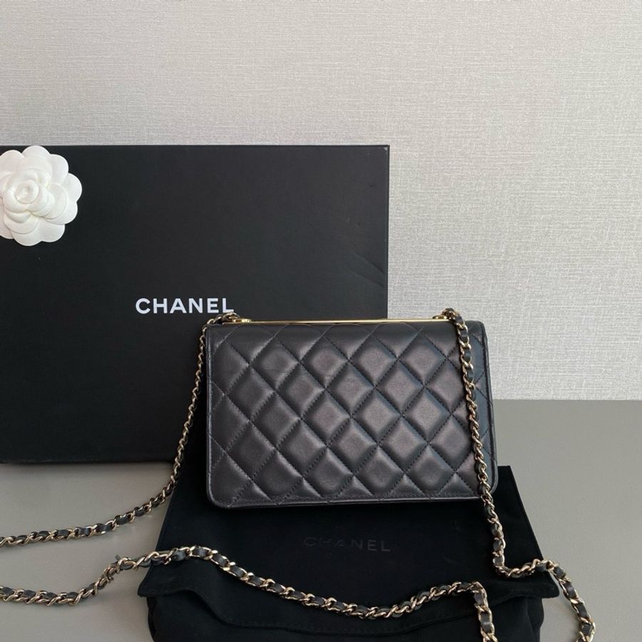 💎Chanel香奈兒|水泥灰色羊皮金扣 trendy cc woc鏈條包|99新 2026芯片款-4