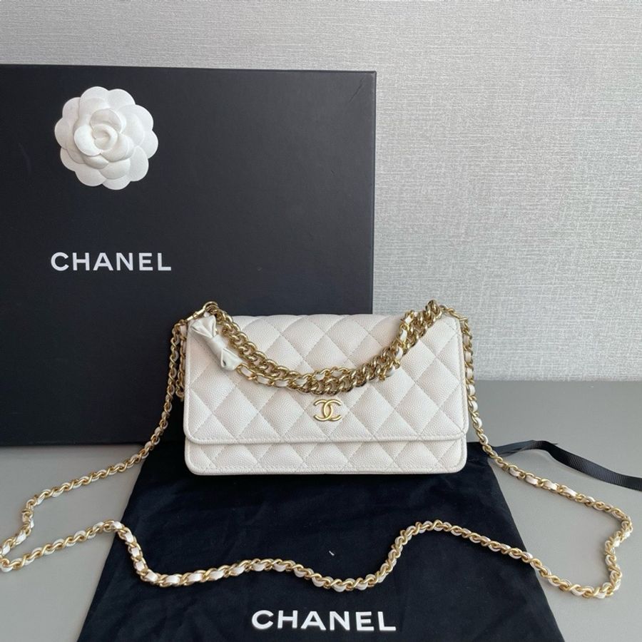 💎Chanel香奈兒| 24S 白金荔枝皮蝴蝶結 鏈條手柄風琴woc|99新芯片款-2