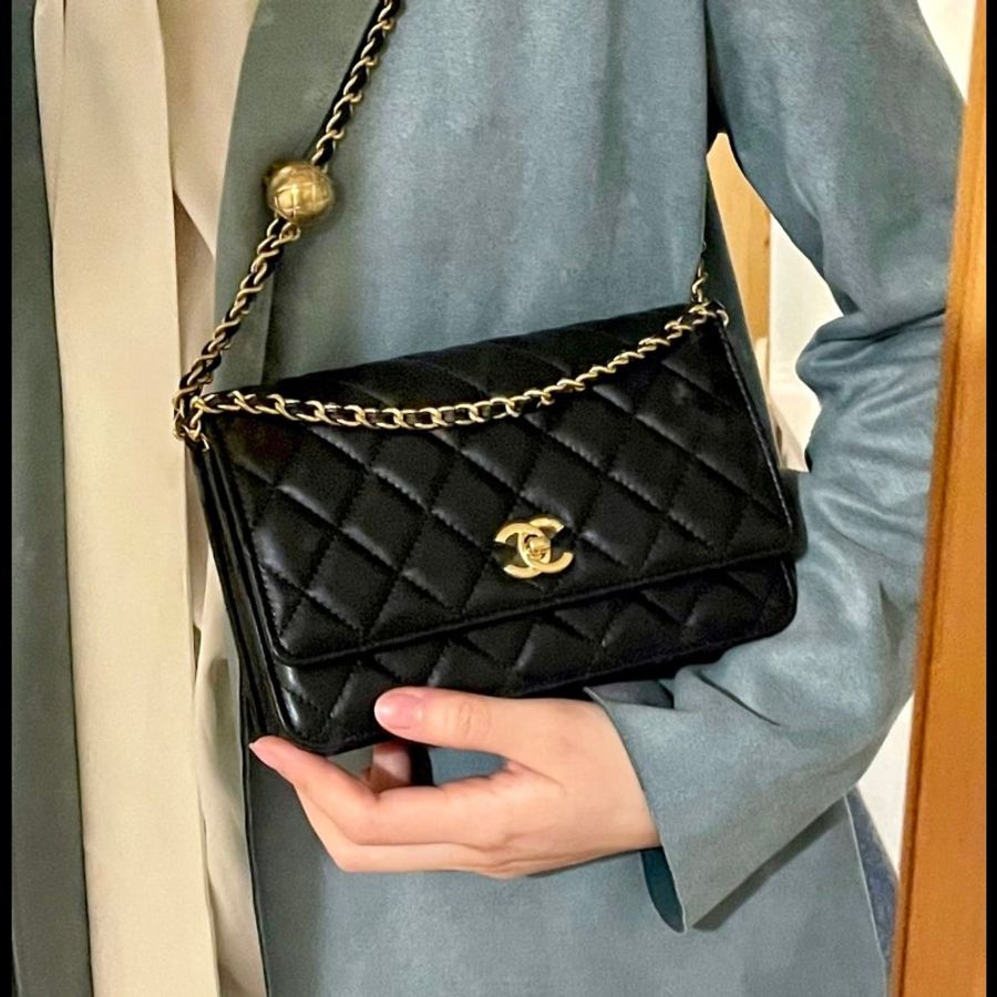 Chanel香奈兒 水泥灰色羊皮金扣 trendy cc woc鏈條包 99新✨️-0