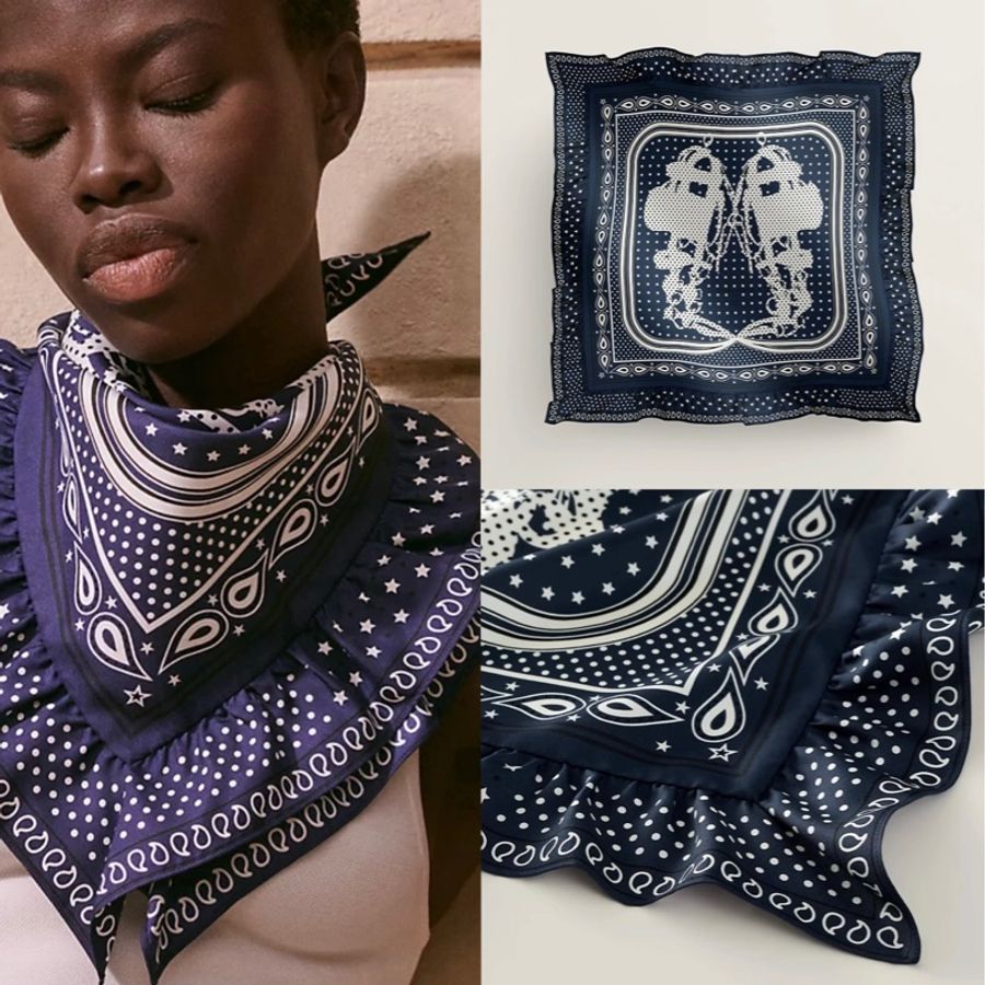 Hermes 傑西卡同款 荷葉邊90*90披肩 絲巾-3