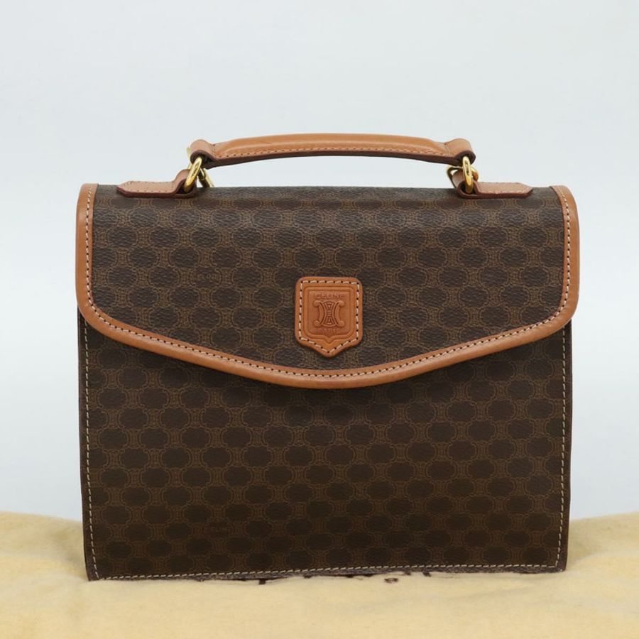 【日本直送】CELINE Macadam帆布手提包 PVC皮革 2way Brown Gold Auth 194025V-11