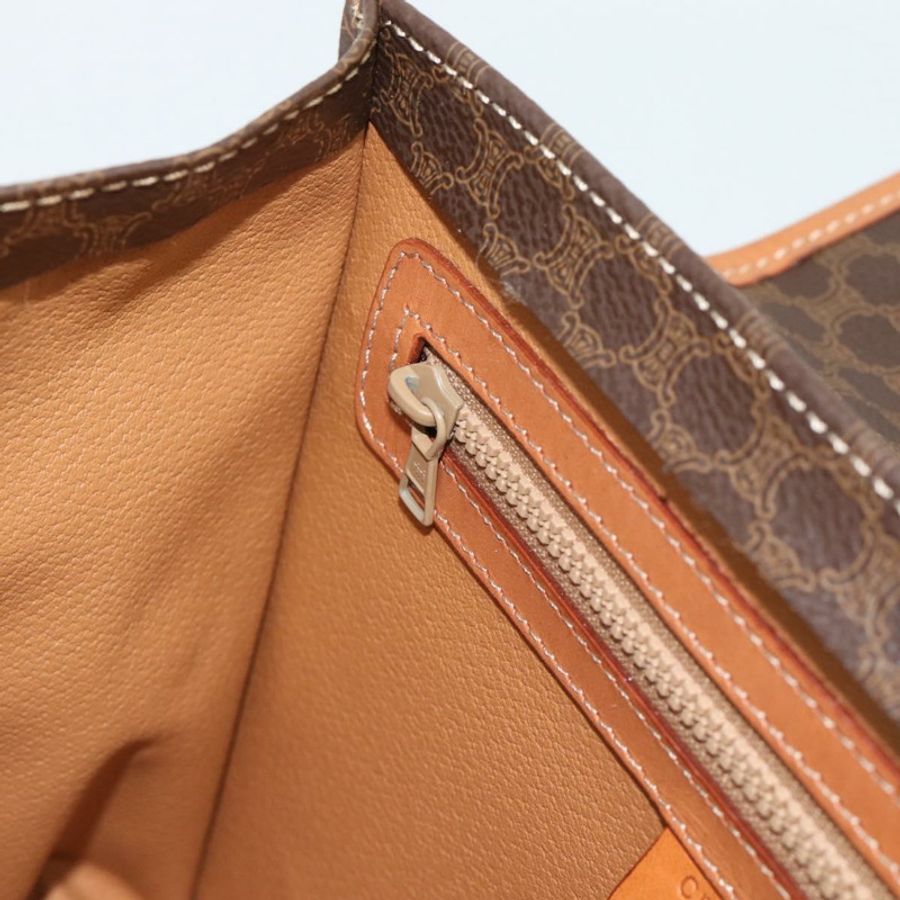 【日本直送】CELINE Macadam帆布手提包 PVC皮革 2way Brown Gold Auth 194025V-23