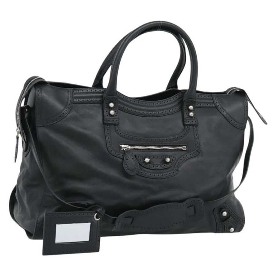 【日本直送】BALENCIAGA Neo Classic City 手袋 皮革 2way 黑色 銀色 Auth 194832SAM-0