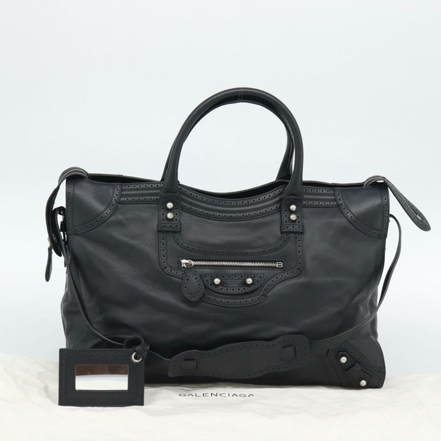 【日本直送】BALENCIAGA Neo Classic City 手袋 皮革 2way 黑色 銀色 Auth 194832SAM-11