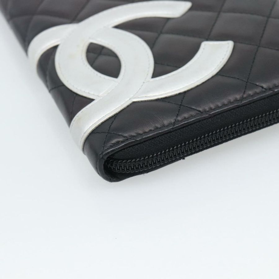 【日本直送】香奈兒 (CHANEL) 絎縫 Cambon 系列長款錢包,黑色銀色雙C標誌,正品編號 194958M-13
