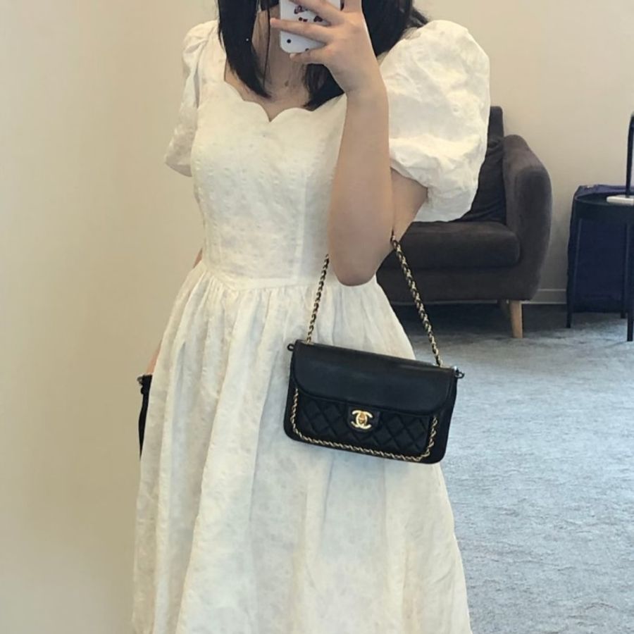 CHANEL 香奈兒 黑色 金釦 雙鍊飾邊斜背包 肩背包-3