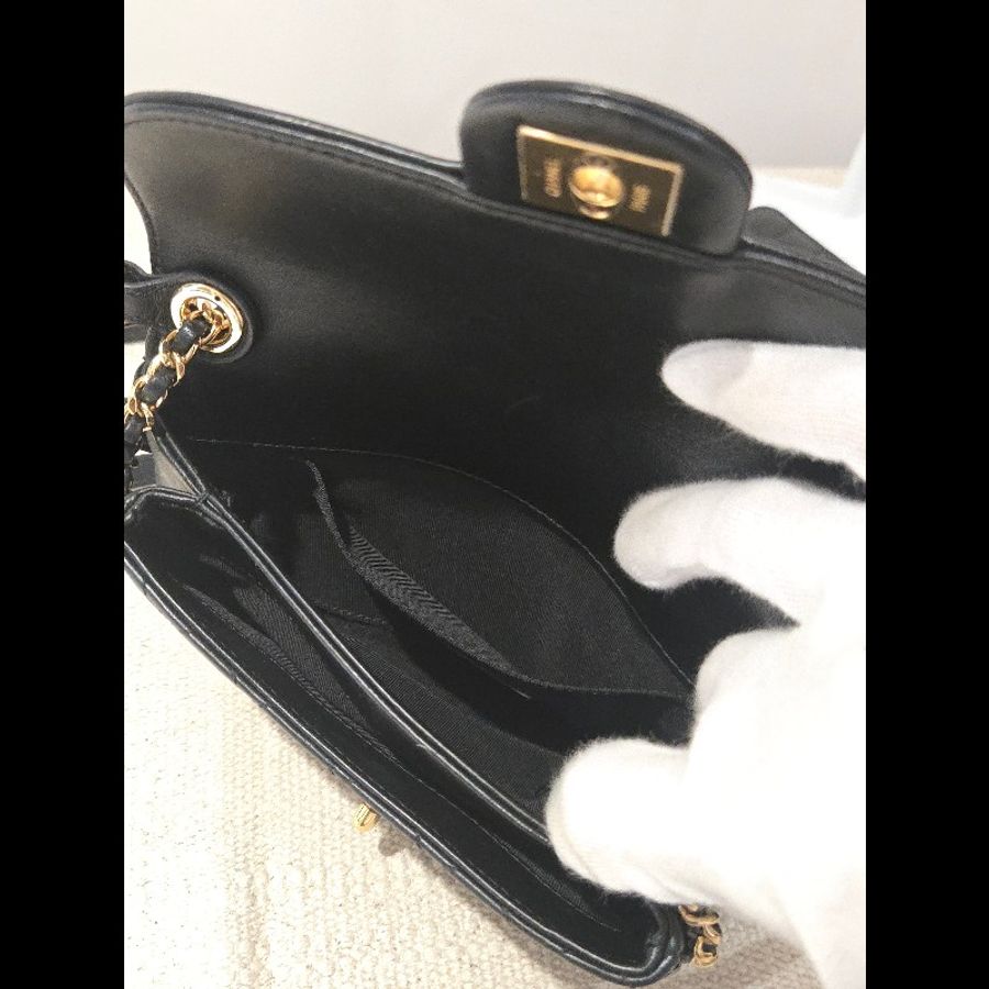 CHANEL 香奈兒 黑色 金釦 雙鍊飾邊斜背包 肩背包-27