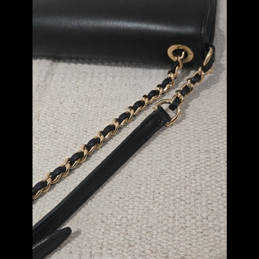 CHANEL 香奈兒 黑色 金釦 雙鍊飾邊斜背包 肩背包-28