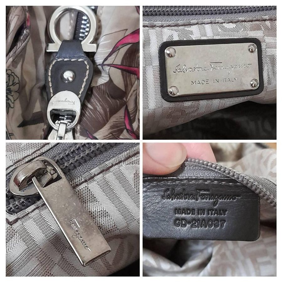 Salvatore Ferragamo 正版 絕版 真皮及花豹藝術布包身 容量大實用 波士頓包 手提 肩背包 內裡有明顯折舊 請看商品敘述-17