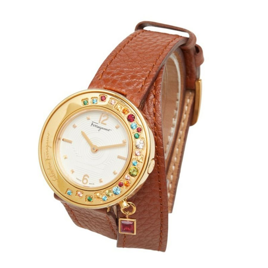 Salvatore Ferragamo Gancini Sparkling Watch F64SBQ50001 石英白色錶盤不鏽鋼托帕石女士腕錶-1