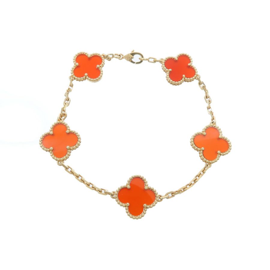 Van Cleef & Arpels 18K黃金Vintages Alhamra Carnelian Bracelets紅玉髓手鏈-3