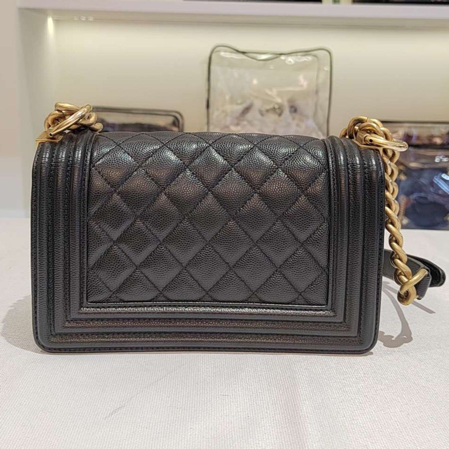 Chanel 香奈兒 leboy 黑金荔枝皮小號 ,27開-1