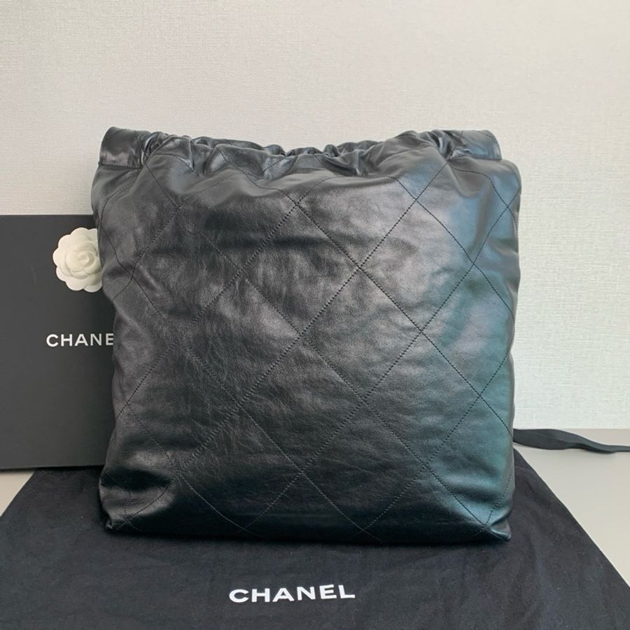 Chanel香奈兒🖤 22bag大號💕 黑銀垃圾袋💗98新✨芯片款 尺寸:45x48x10cm-3