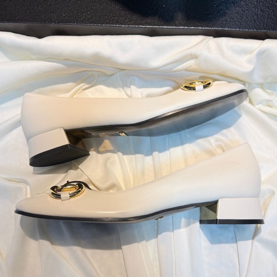 未使用 GUCCI/古馳 Horsebit 白金馬銜扣方頭粗跟單鞋 37碼-4