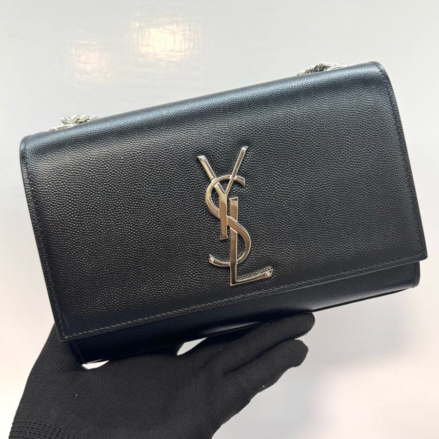 YSL 聖羅蘭 KATE 黑色魚子醬皮鏈條斜背包469390-0