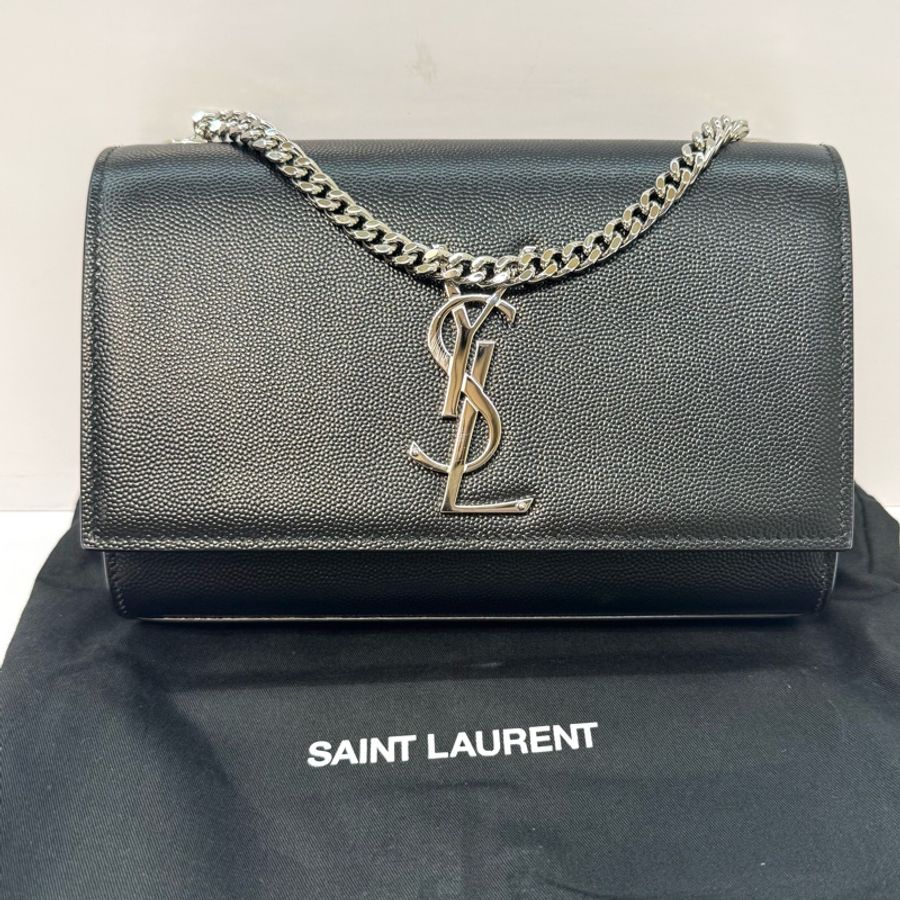 YSL 聖羅蘭 KATE 黑色魚子醬皮鏈條斜背包469390-2