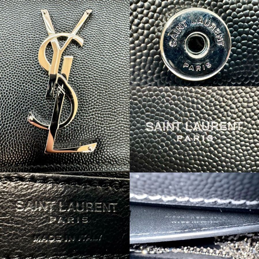 YSL 聖羅蘭 KATE 黑色魚子醬皮鏈條斜背包469390-7