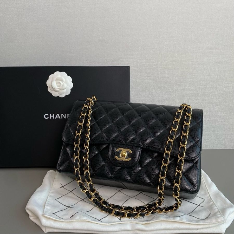 Chanel香奈兒🖤黑金荔枝皮cf jumbo鏈條包💕 閒置新✨ 31開有卡 尺寸:30×19-4
