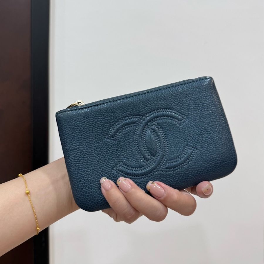 CHANEL 香奈兒 ㄧ字拉 卡夾 卡包 皮夾 皮夾 零錢包 錢包 信用卡卡夾-0