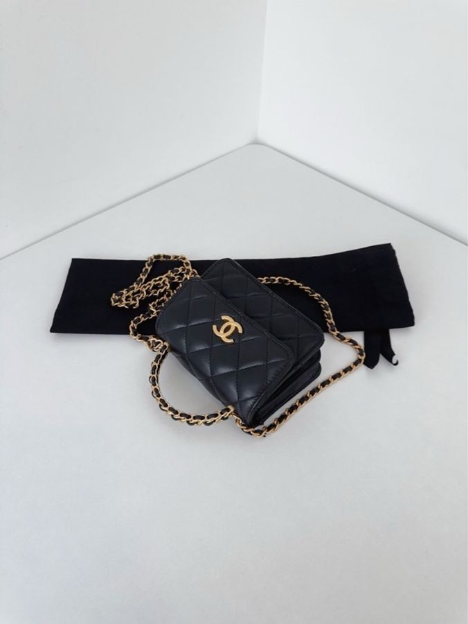Chanel香奈兒🖤mini Kelly 22K 黑金手柄 菱格紋皮穿鏈手提單肩斜挎包 風琴包💗 98新✨芯片款 尺寸13×10×6-4