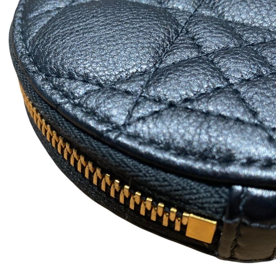 CHRISTIAN DIOR 迪奧 CARO ROUND POUCH WITH CHAIN 黑色 小牛皮 金釦-6