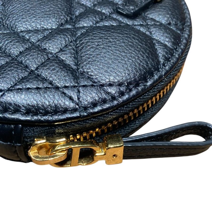 CHRISTIAN DIOR 迪奧 CARO ROUND POUCH WITH CHAIN 黑色 小牛皮 金釦-8