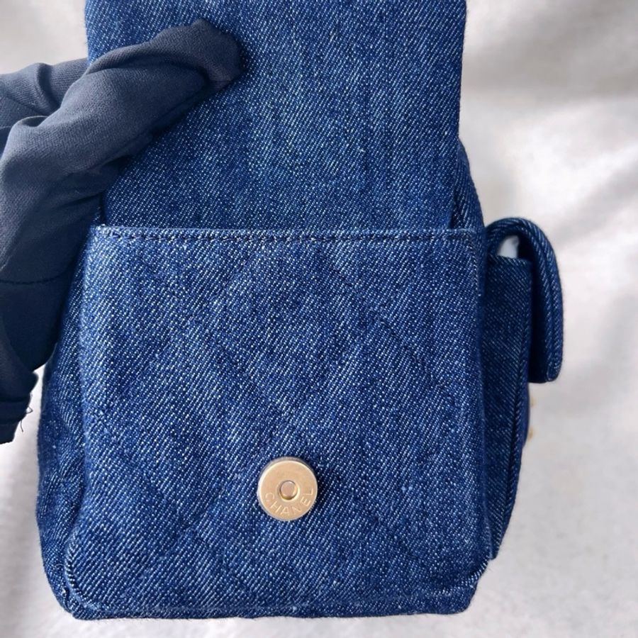 香奈兒/Chanel 25C hobo 嬉皮包 大號 藍色牛仔布 手提包單肩包腋下包 芯片款-8