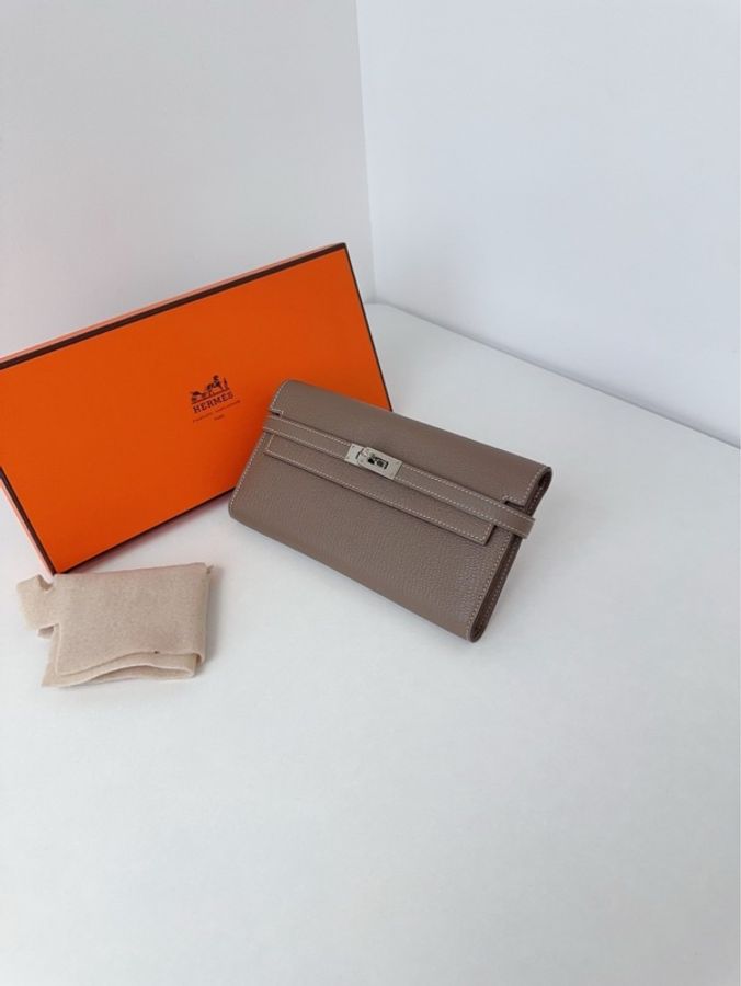 Hermès 愛馬仕🐎大象灰銀扣Kelly Long長錢夾💗98新✨-2