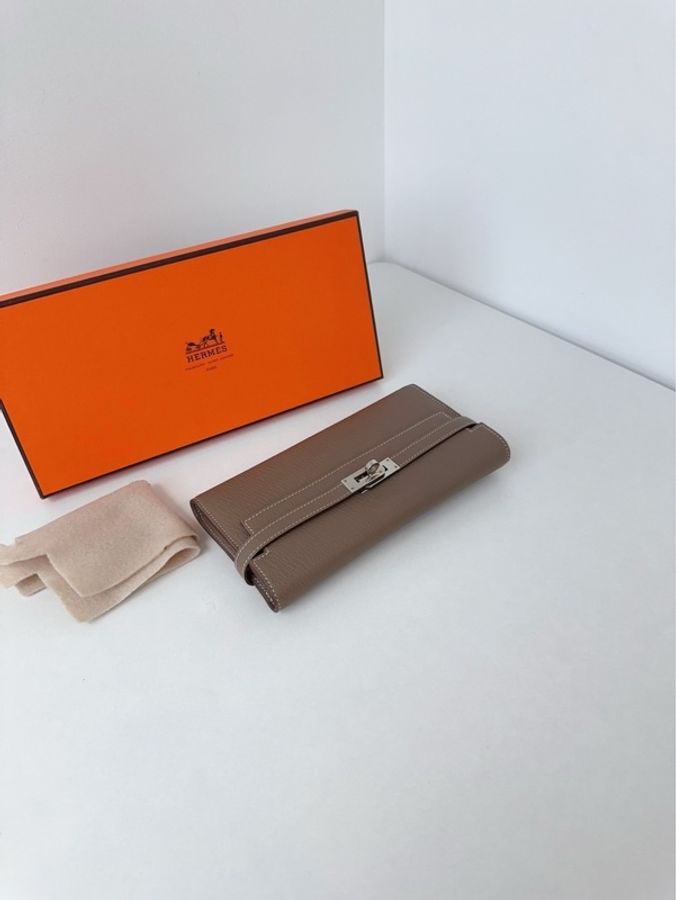 Hermès 愛馬仕🐎大象灰銀扣Kelly Long長錢夾💗98新✨-5
