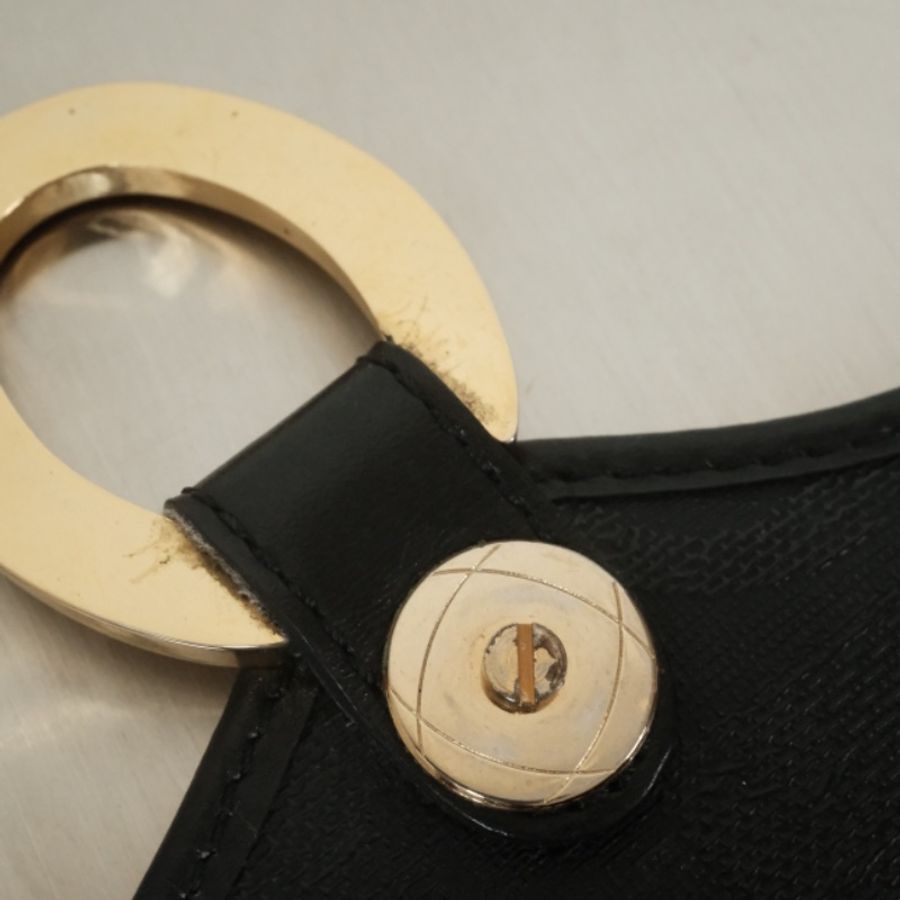 Dior Vintage Trotter 1970-1980s 經典黑老花塗層帆布金扣斜背/肩背包-12