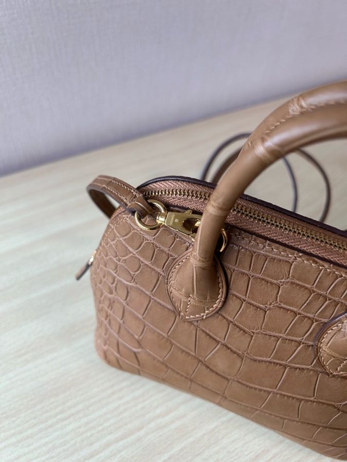 Hermes 愛馬仕 mini bolide鱷魚 牛皮紙 金扣-3