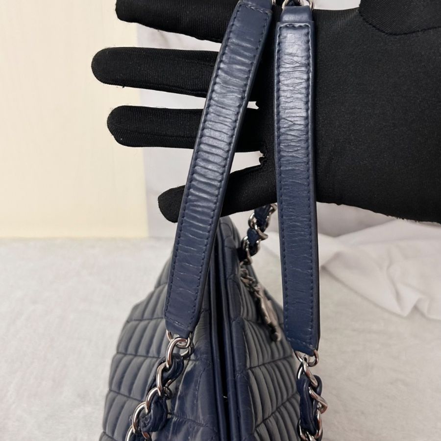 Chanel 皺褶牛皮保齡球包雙鏈條 手提包肩背包-4