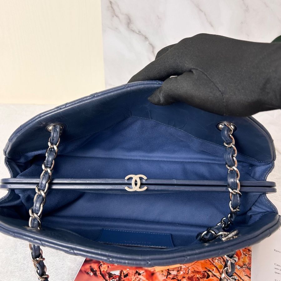Chanel 皺褶牛皮保齡球包雙鏈條 手提包肩背包-22