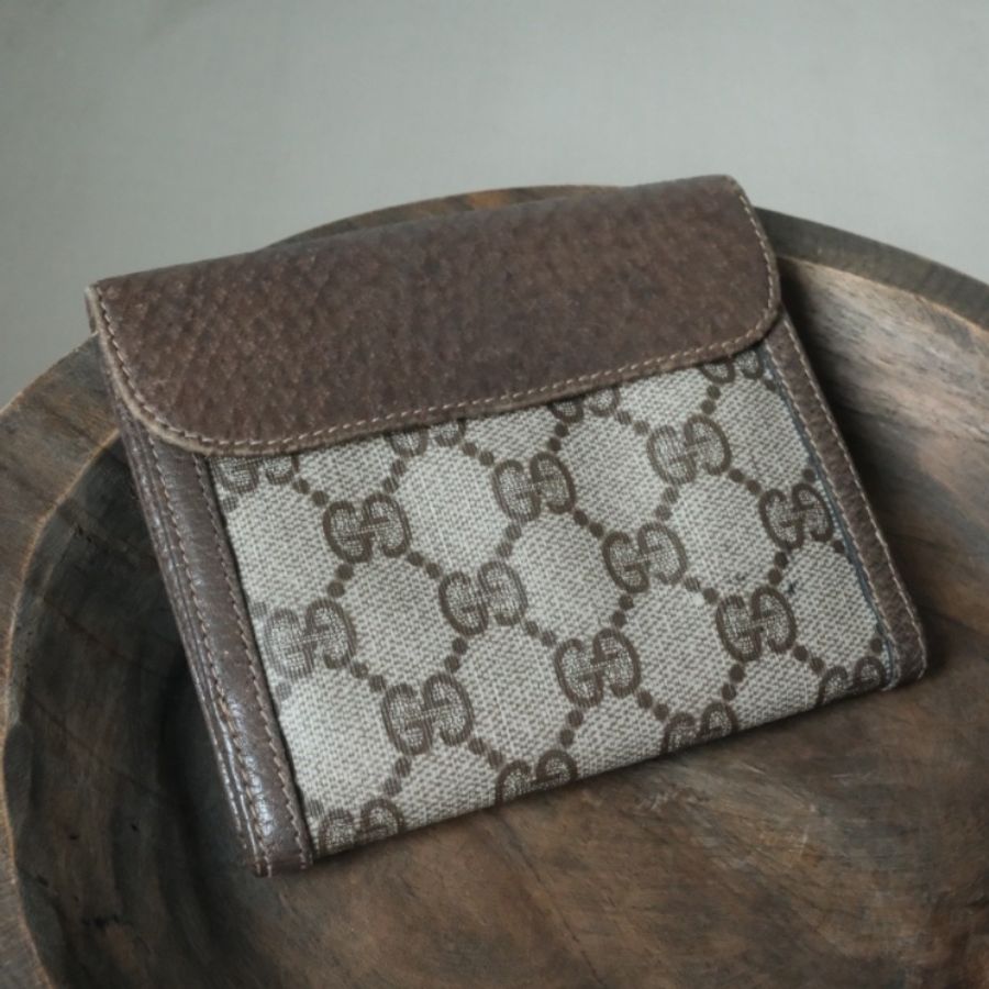 Gucci Accessory Collection 1980s 經典雙G老花雙面折疊短夾/皮夾/錢包-1
