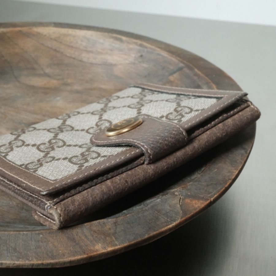 Gucci Accessory Collection 1980s 經典雙G老花雙面折疊短夾/皮夾/錢包-4