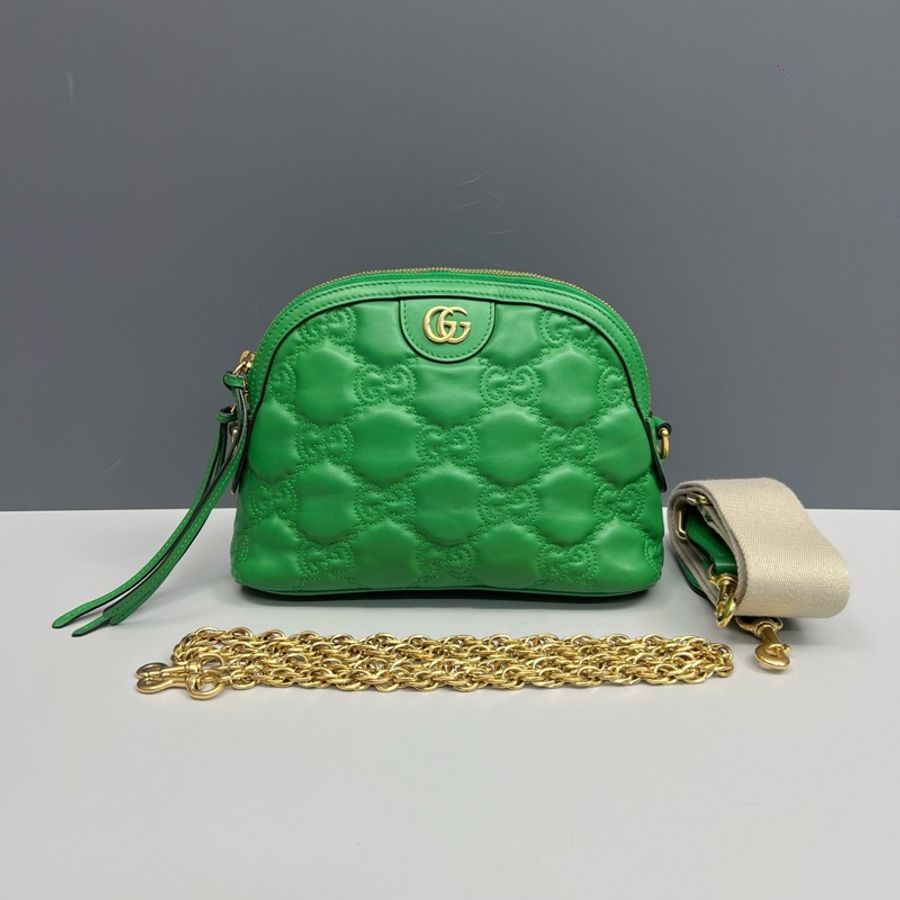 Gucci古馳 綠色全皮壓花貝殼包 97新-0