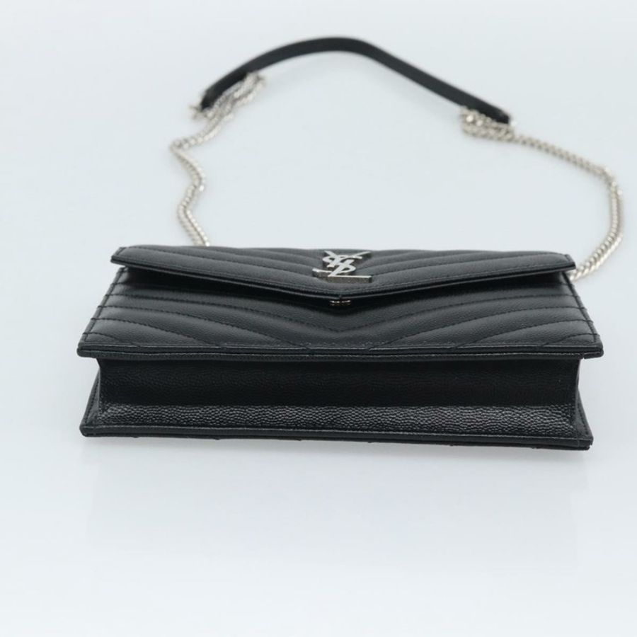 【日本直送】SAINT LAURENT 鏈條單肩包 皮革 黑色 銀色 742920 正品 ka5481V-4