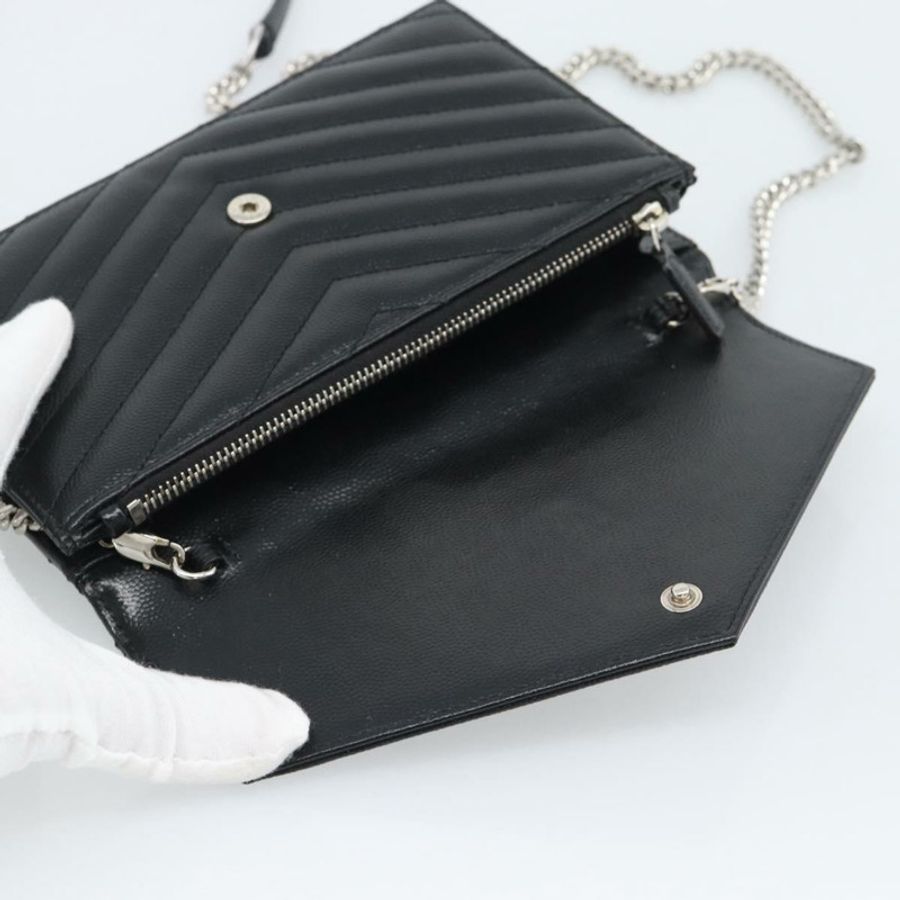 【日本直送】SAINT LAURENT 鏈條單肩包 皮革 黑色 銀色 742920 正品 ka5481V-8