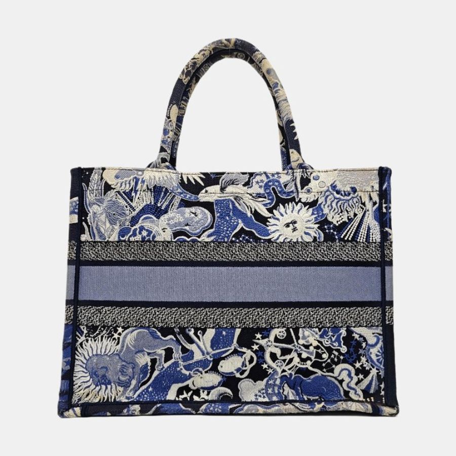 DIOR Book Tote中號藍色帆布刺繡提花手提包-4