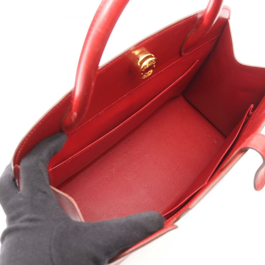 HERMES Darvi MM 手提包 Box 小牛皮 Rouge vif 二手女款 A GHW-2