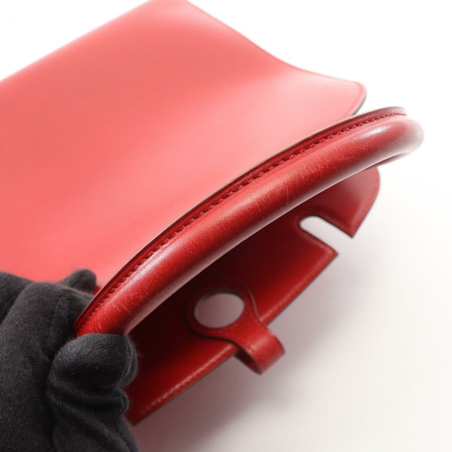 HERMES Darvi MM 手提包 Box 小牛皮 Rouge vif 二手女款 A GHW-8