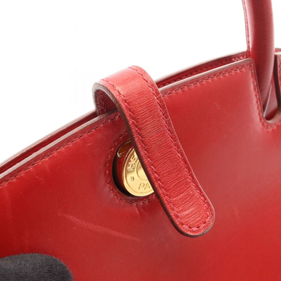 HERMES Darvi MM 手提包 Box 小牛皮 Rouge vif 二手女款 A GHW-14