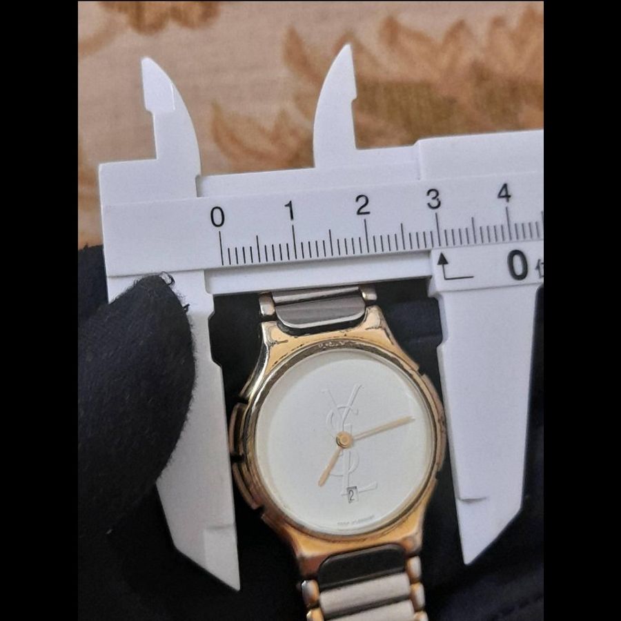 Yves Saint Laurent 正版絕版 稀有古董錶 日期顯示 鍍金 日本水銀電池 生活防水 可正常使用 中性石英錶 手圍19公分 請看商品敘述-17