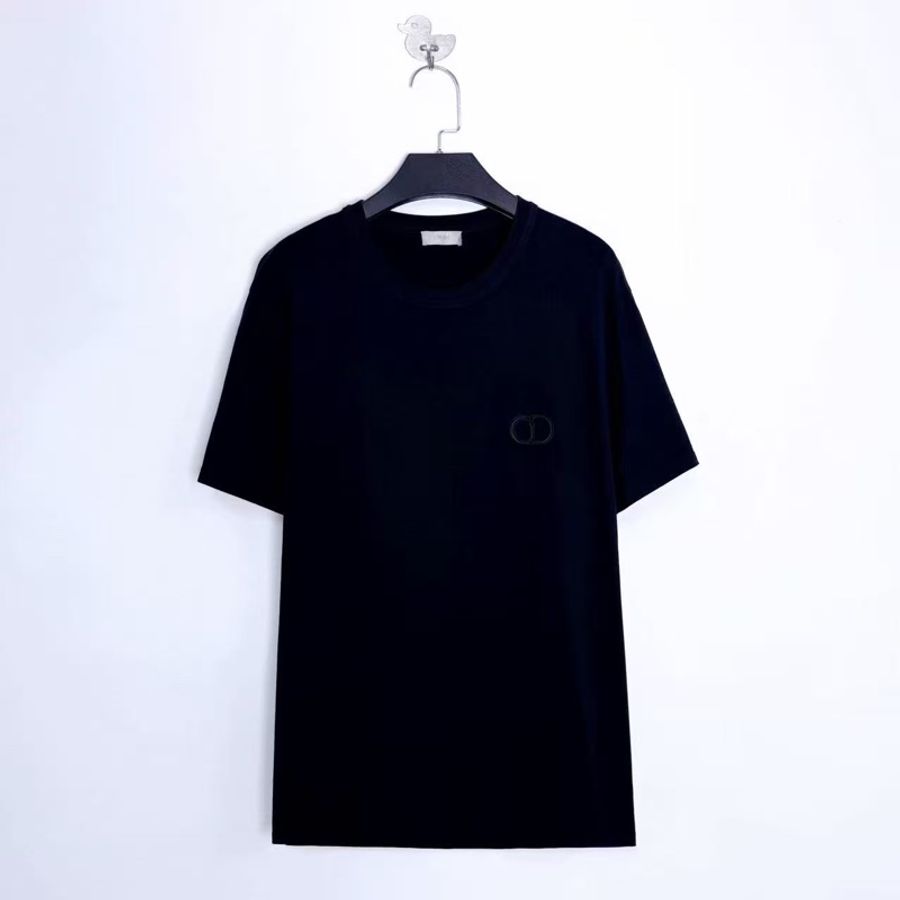 Dior 迪奧 黑色經典CD雙C刺繡小標圓領短袖T恤 基礎休閒款-1