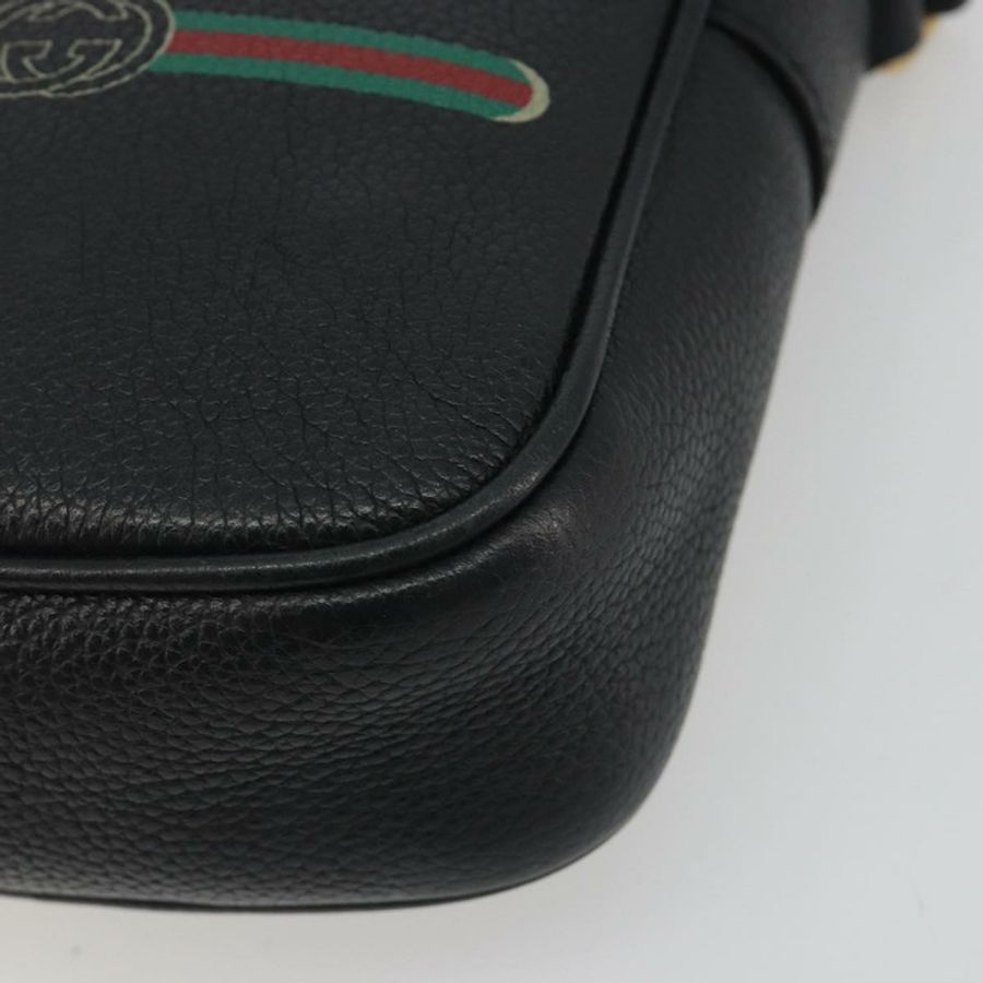 【日本直送】GUCCI Web Sherry Line 單肩包,黑色金色皮革,貨號 574803,正品編號 192453V-14