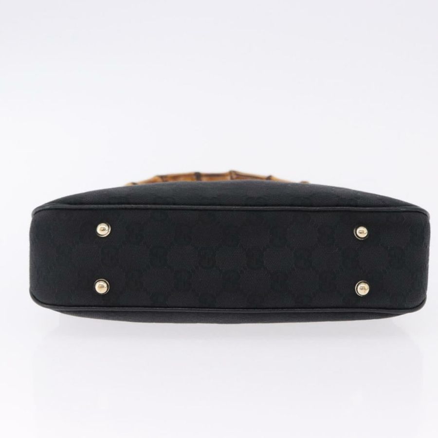 【日本直送】GUCCI 竹節肩背包 皮革 黑色 金色 137378 正品 194670V-4