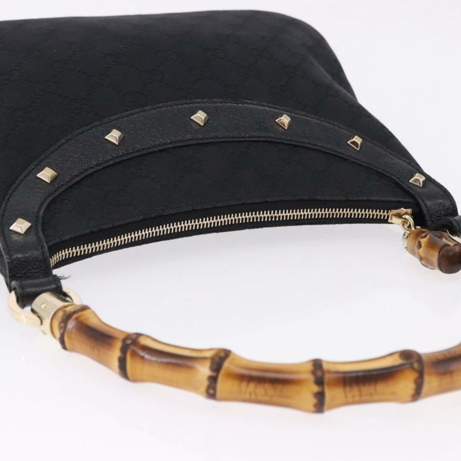 【日本直送】GUCCI 竹節肩背包 皮革 黑色 金色 137378 正品 194670V-5