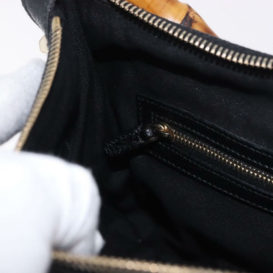 【日本直送】GUCCI 竹節肩背包 皮革 黑色 金色 137378 正品 194670V-20